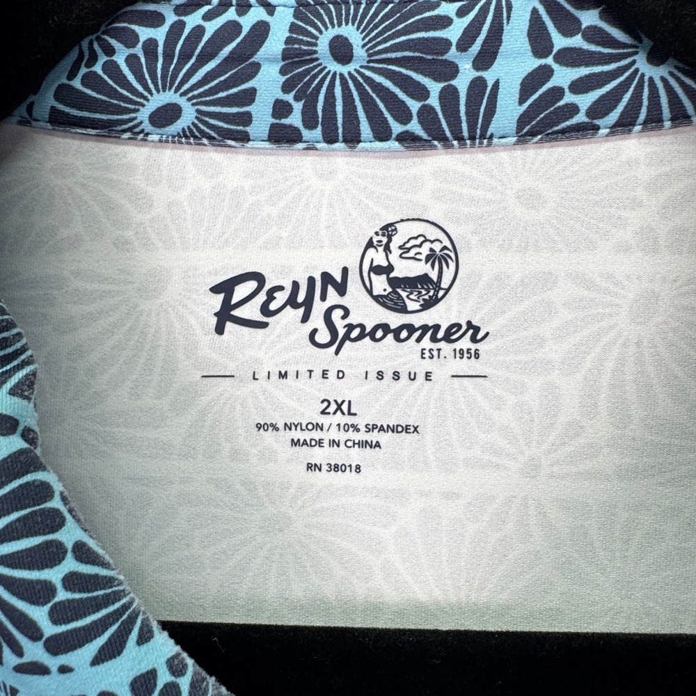 Reyn Spooner Polo Shirt Mens 2XL Blue Floral Limited Issue Medallion Performance - Picture 5 of 10